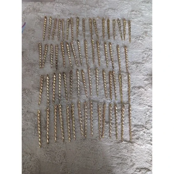 Vtg Hard Plastic Icicle Ornaments Gold 64 Christmas Dangling Spiral - Picture 1 of 6